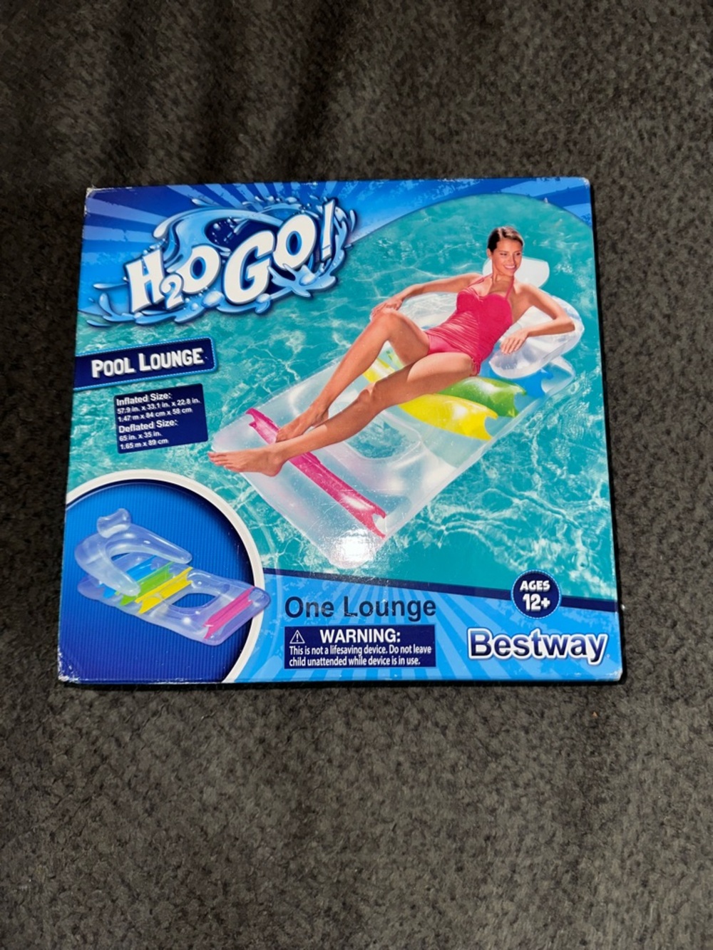 Bestway H2Ogo Inflatable Pool Lounge - Clear with Pink, Yellow, Blue Accents